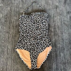 J Crew Leopard Print One-Piece Bandeau Style Swimsuit